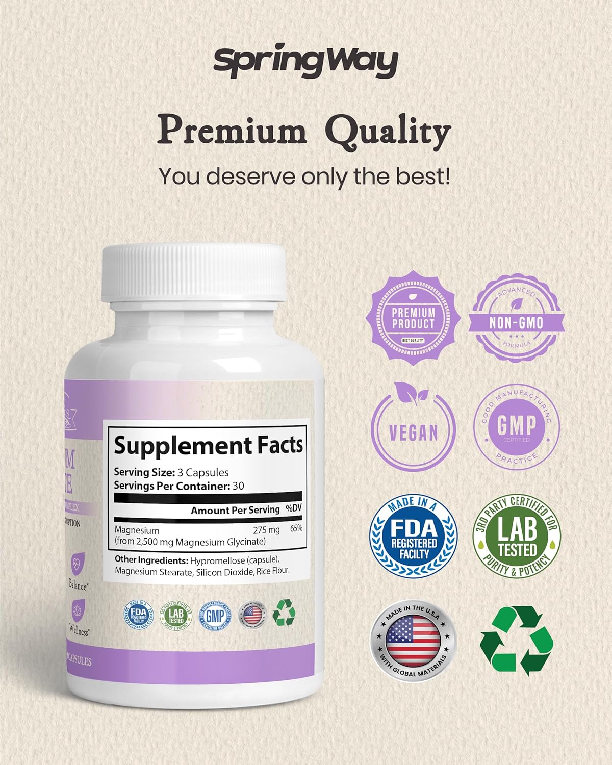 Spring Way Magnesium Glycinate 2500mg – 90 Capsules