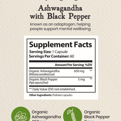Spring Way Organic Ashwagandha with Black Pepper - 60 Capsules