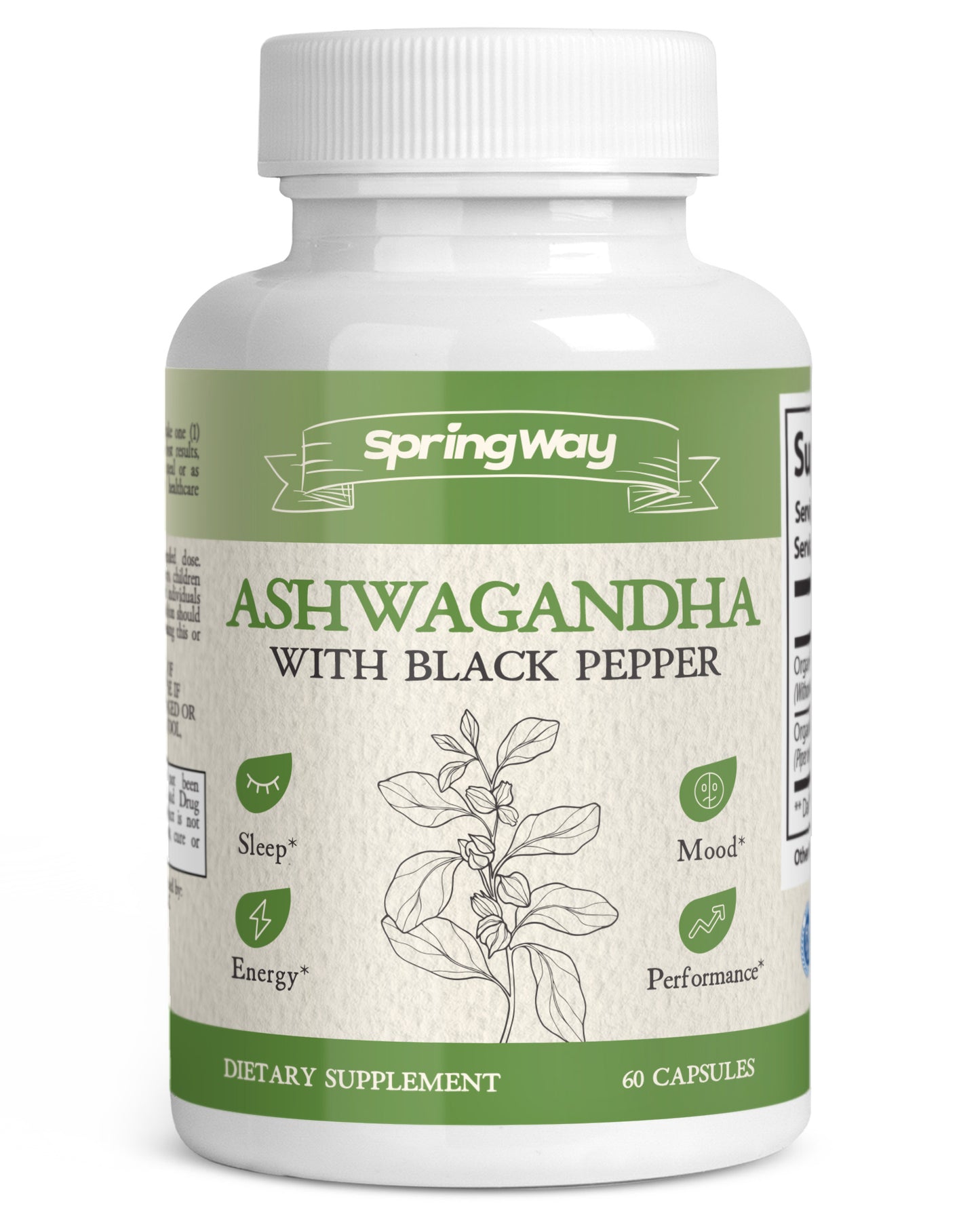 Spring Way Organic Ashwagandha with Black Pepper - 60 Capsules